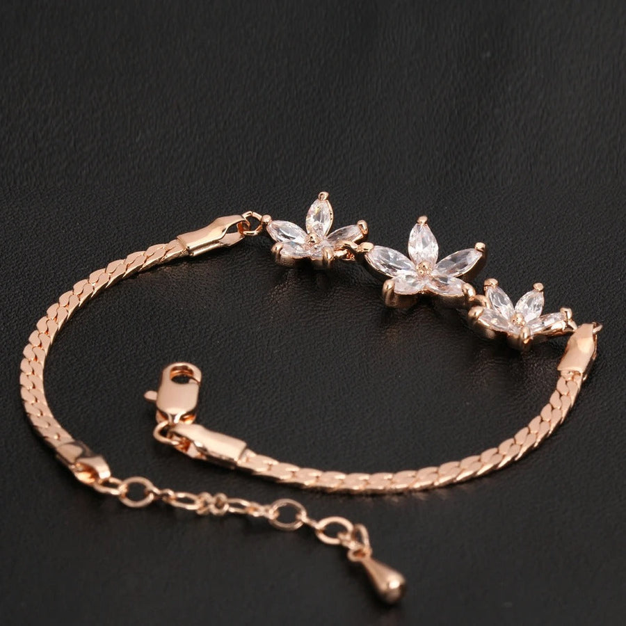 Pulsera Vintage de Diseño Floral de Cristal en Oro Rosa