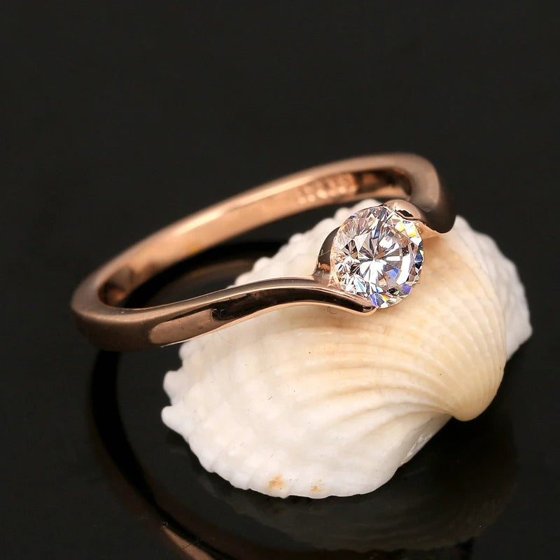 Anillo Solitario Vintage en Oro Rosa & Diamante Redondo