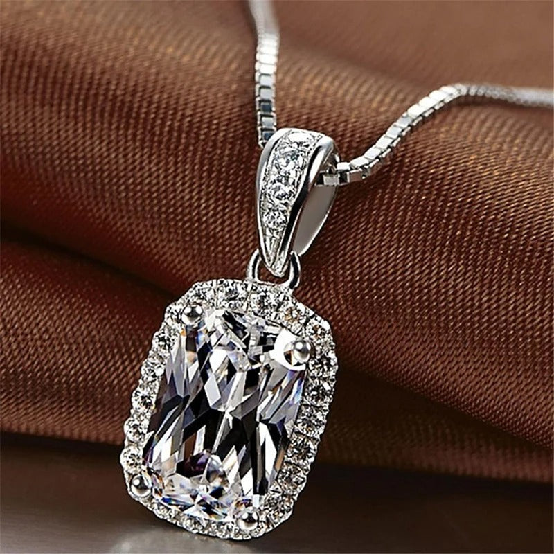 Collar de Cristal Corte Cojín en Plata Vintage