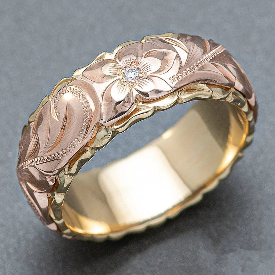 Anillo Vintage de Flor Grabada en Oro Rosa