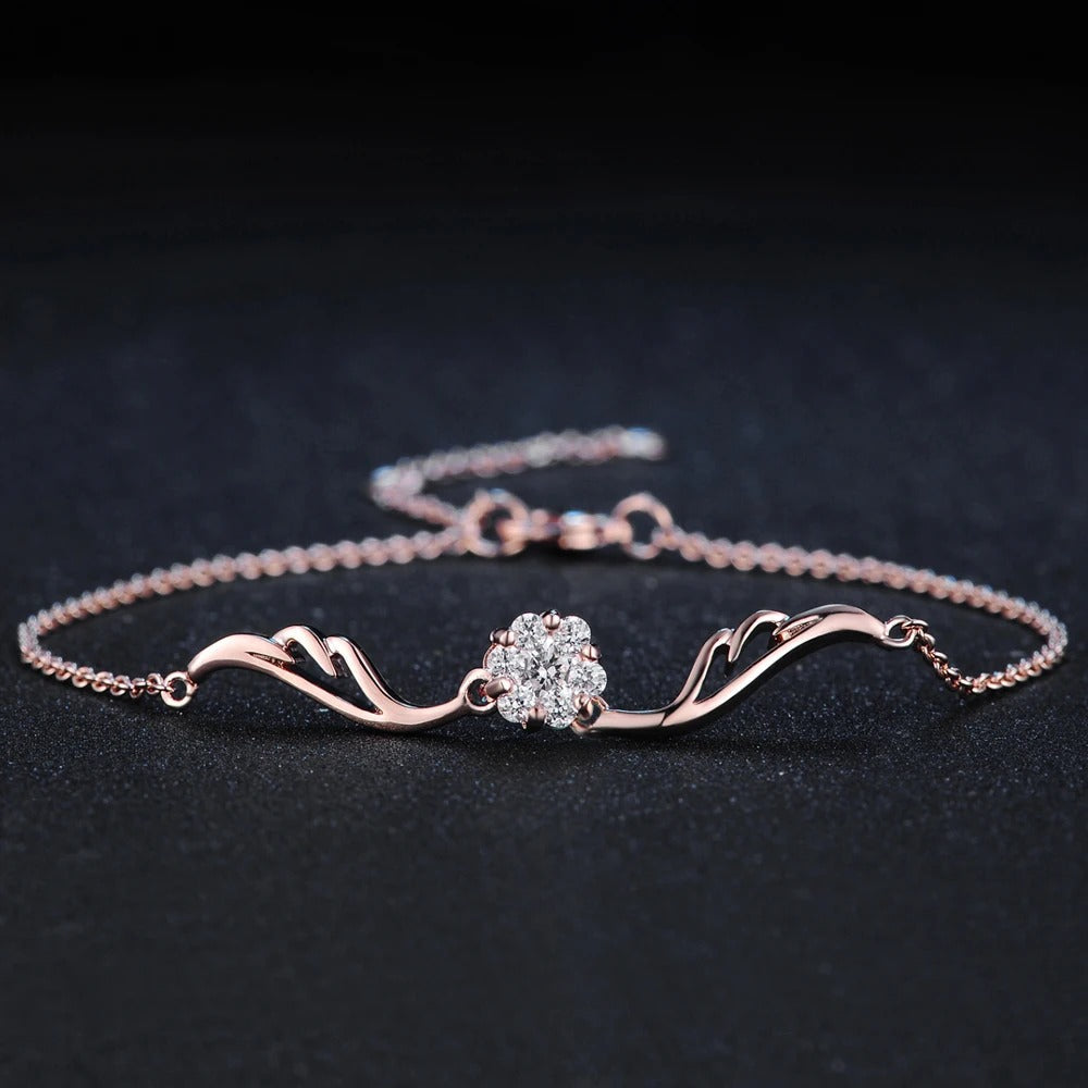 Pulsera Clásica de Flor de Cristal Chispeante en Oro Rosa