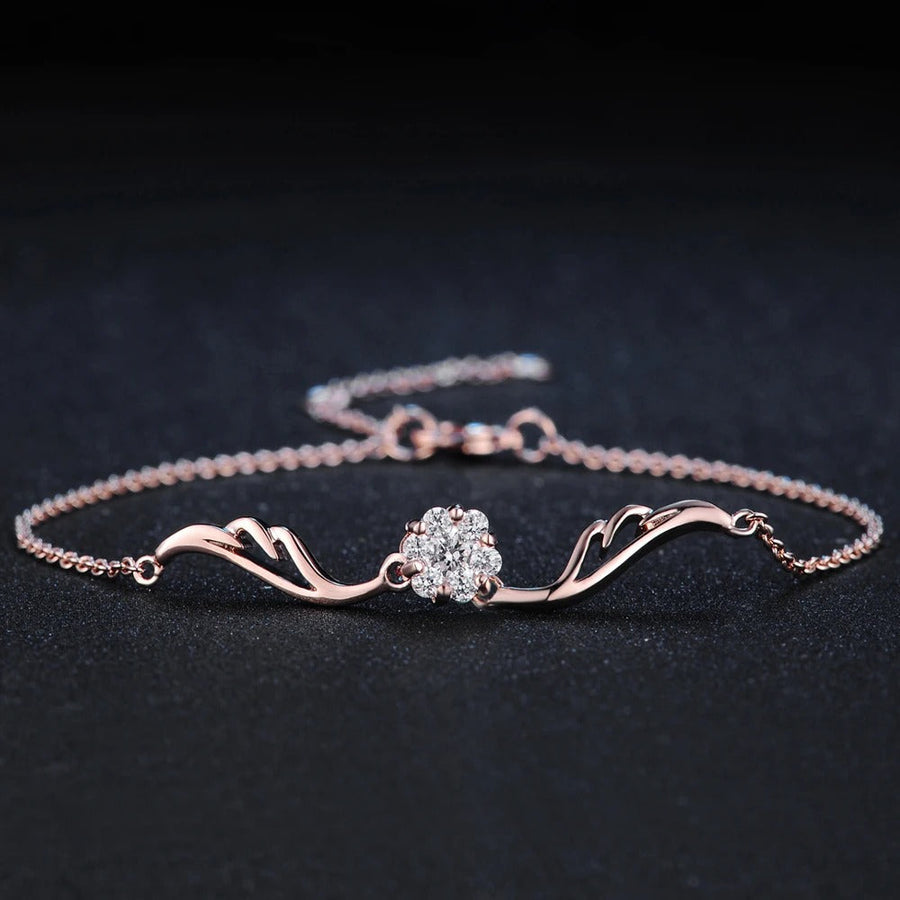 Pulsera Clásica de Flor de Cristal Chispeante en Oro Rosa