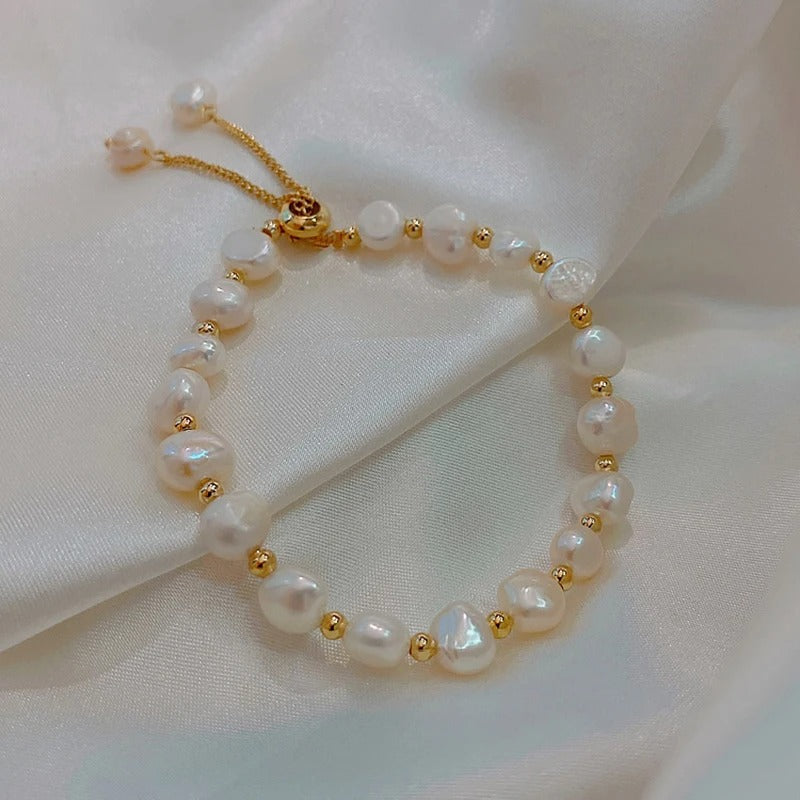 Pulsera Vintage de Perla Blanca & Oro