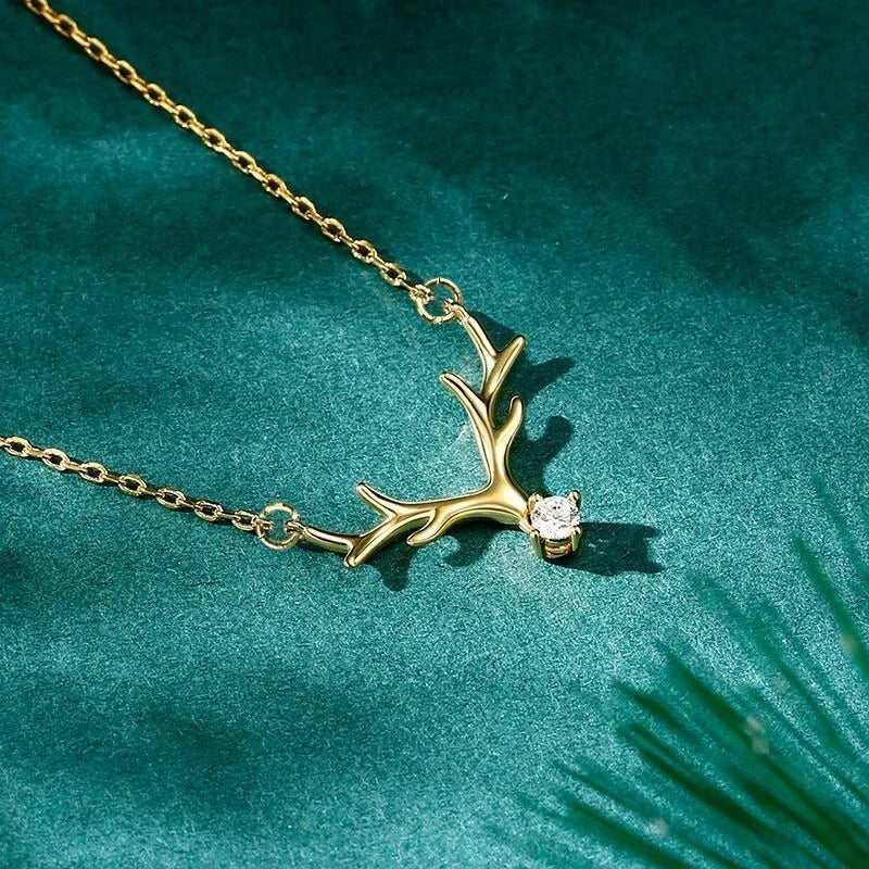 Collar de Asta & Cristal en Oro Vintage