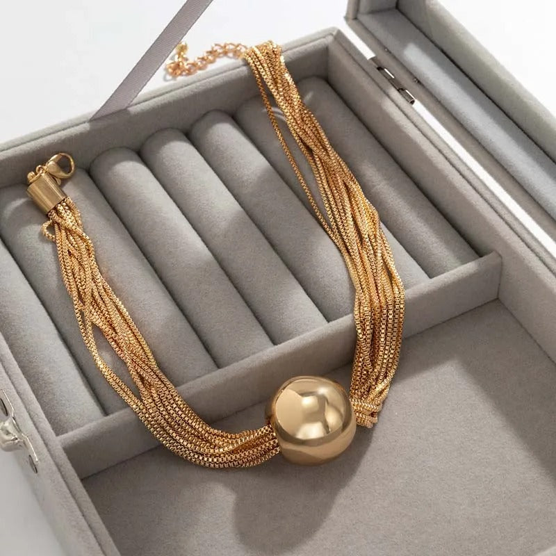 Collar Vintage de Dije de Bola de Múltiples Hebras en Oro