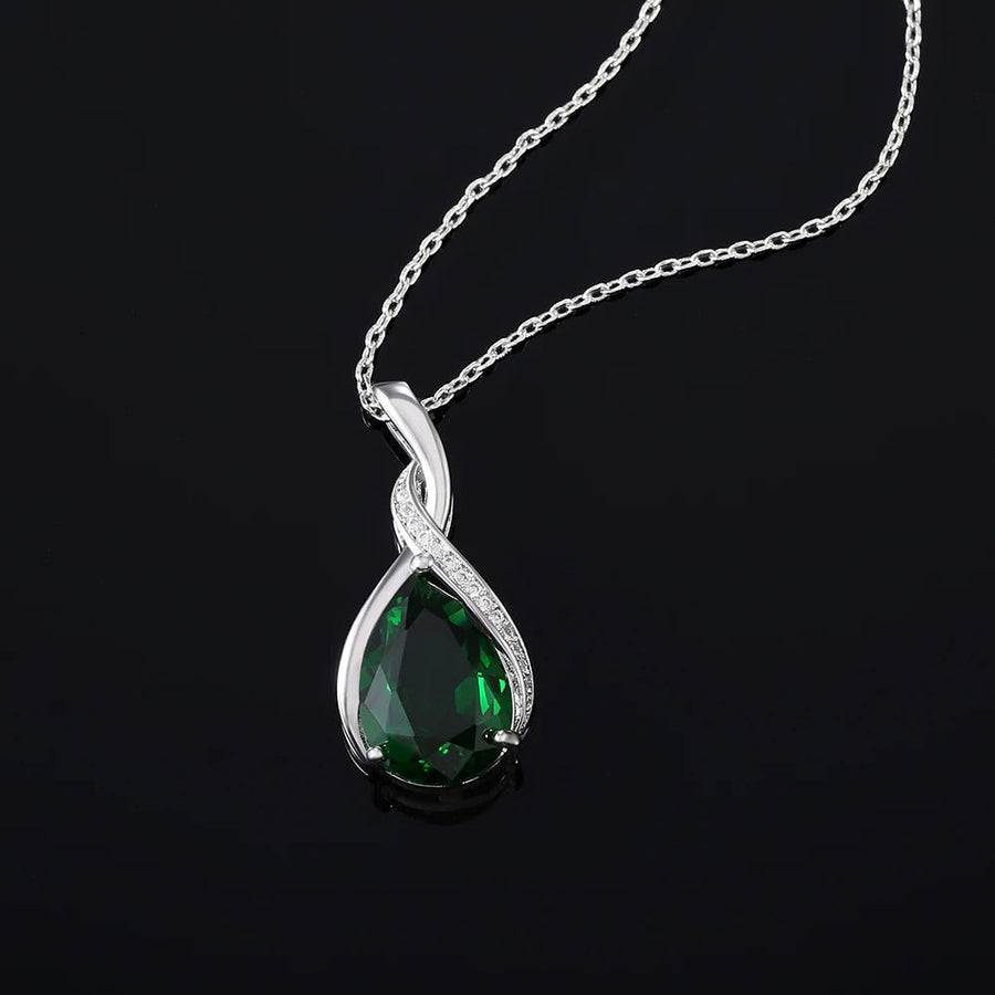 Collar de Dije de Cristal Verde en Plata