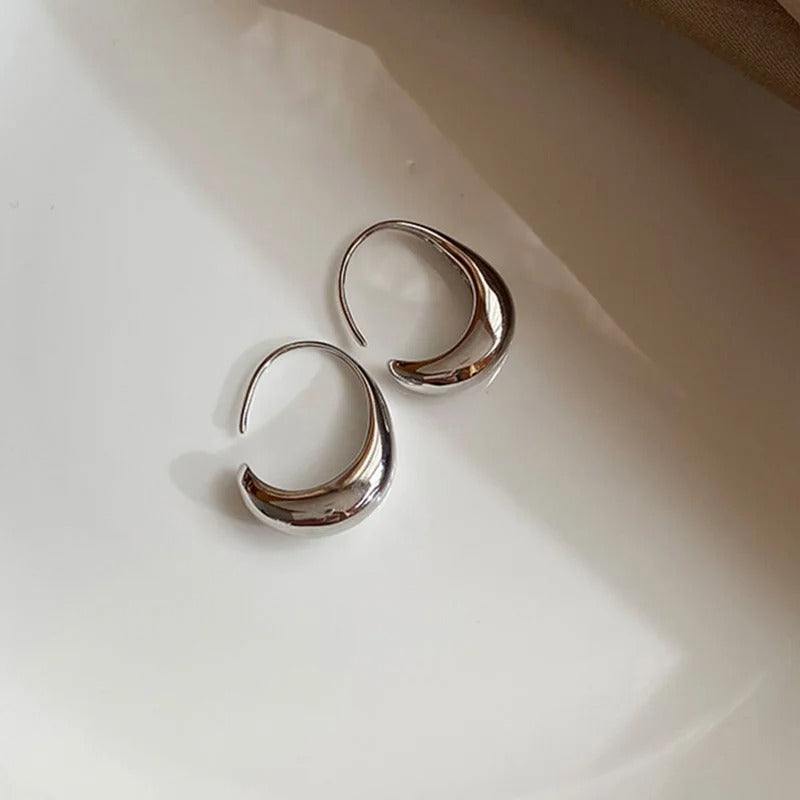 Aretes Vintage de Plata & Diseño de Media Luna Curvada