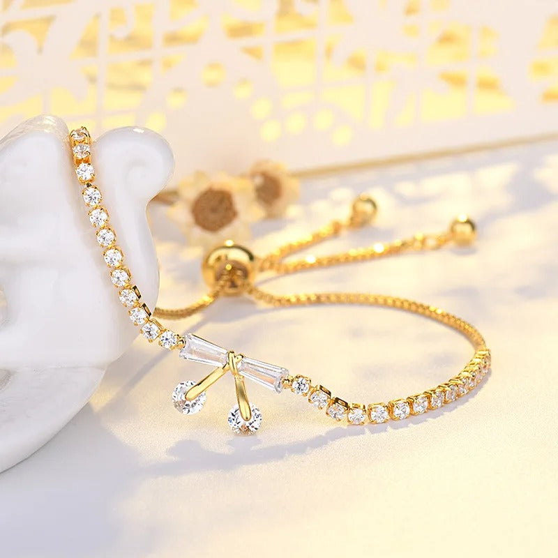 Pulsera Ajustable Vintage de Moño de Cristal Chispeante en Oro