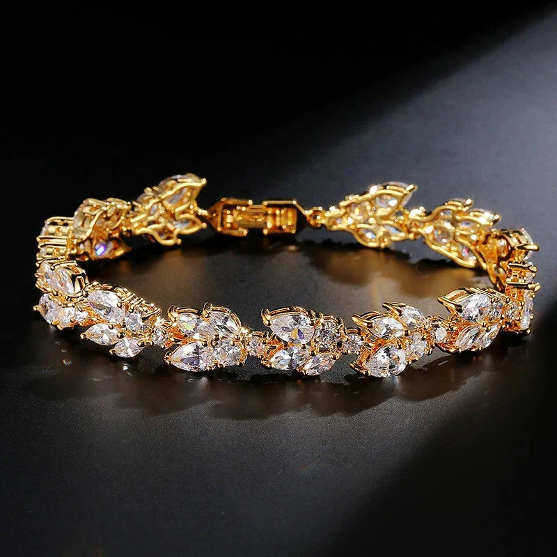 Pulsera Vintage de Hoja de Cristal en Oro