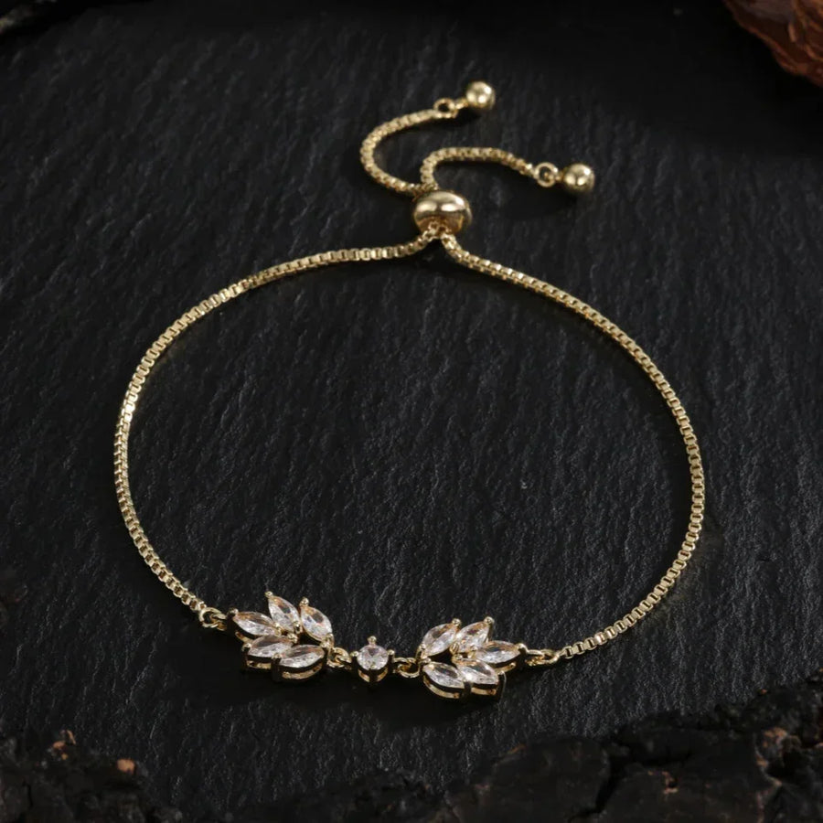 Pulsera Ajustable de Hoja Floral en Oro