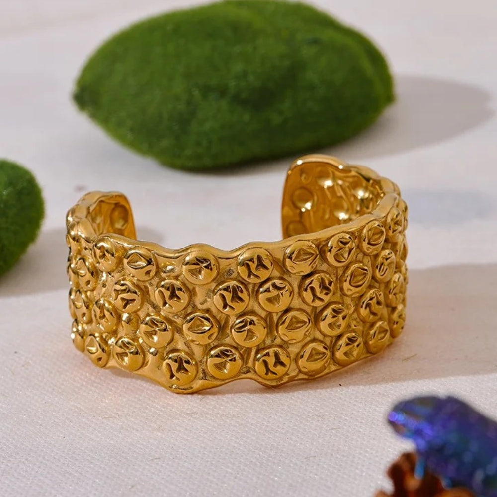 Pulsera Vintage Abstracta Gruesa Abierta en Oro