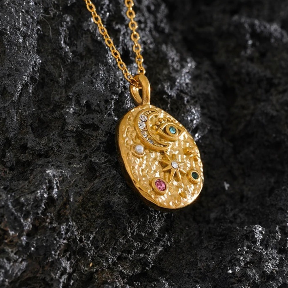 Collar Vintage de Dije de Luna & Estrella en Oro
