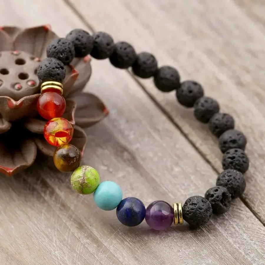 Pulsera Vintage Chakra de Piedra de Lava