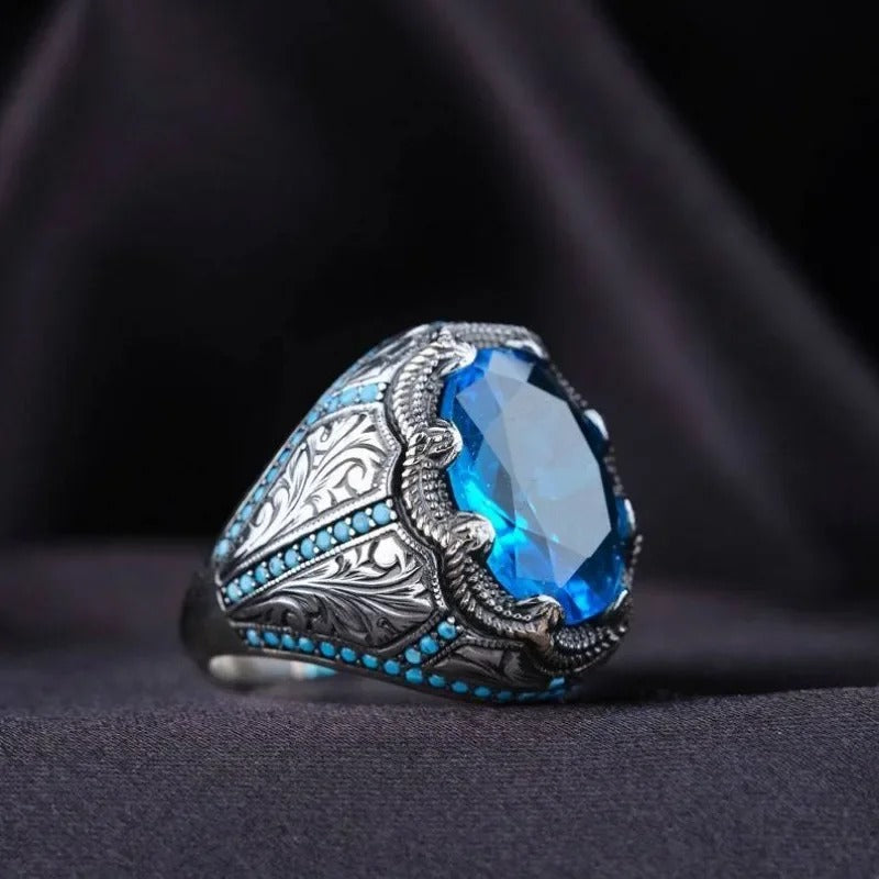 Anillo Vintage Hecho a Mano de Piedra Azul en Plata