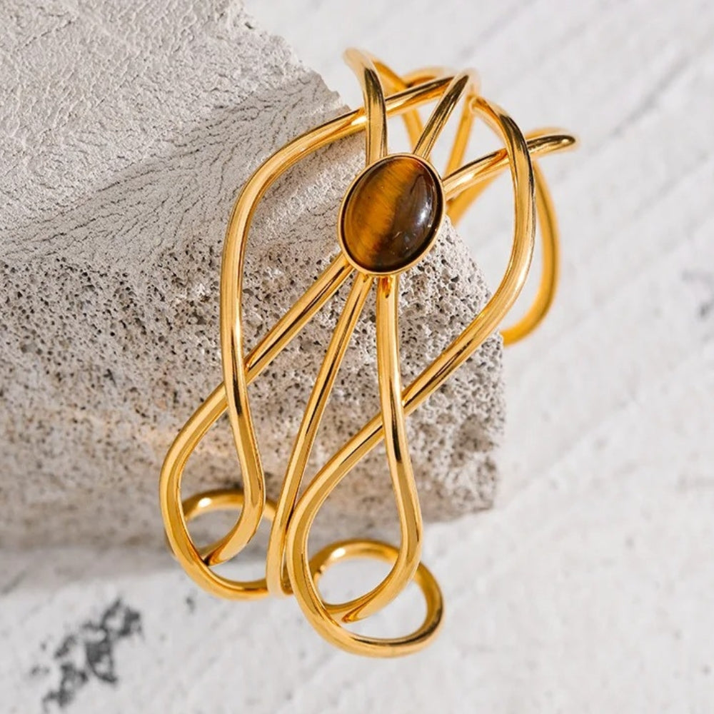 Brazalete Vintage Abierto de Piedra Preciosa