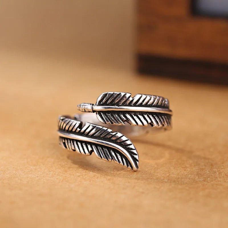 Anillo Vintage Ajustable de Hoja en Plata
