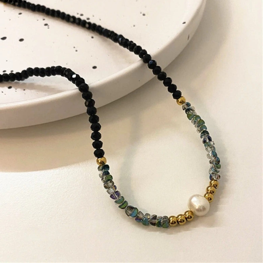 Collar de Cuenta Negra en Oro & Perla