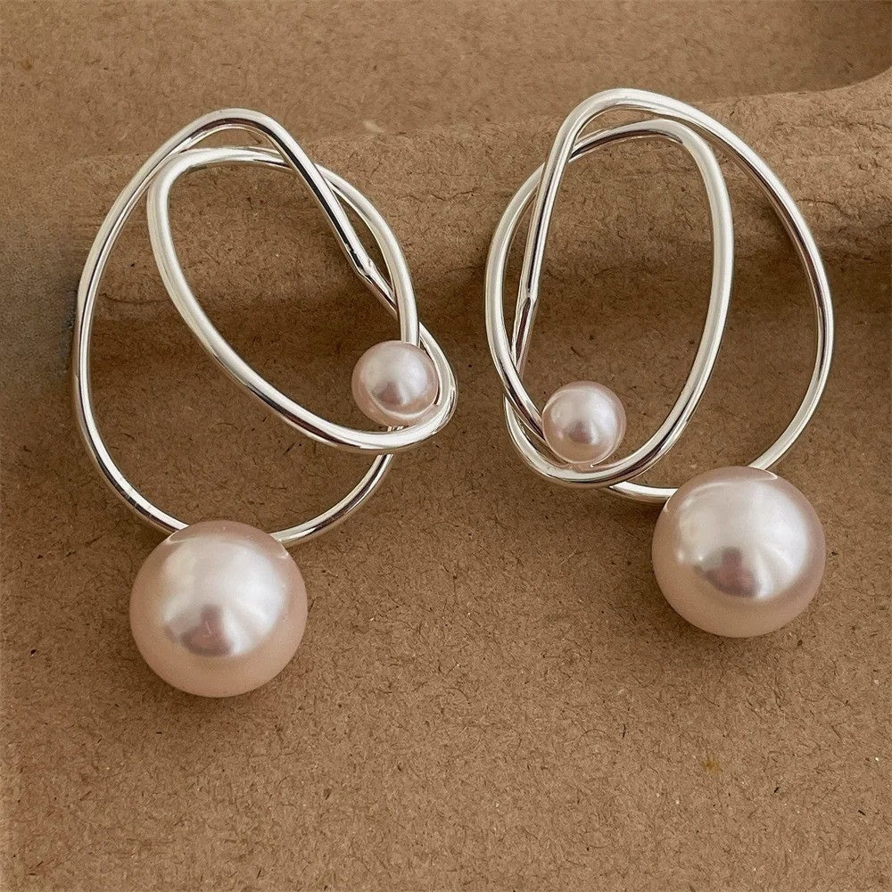 Aretes Vintage de Dije de Perla con Alambre en Plata