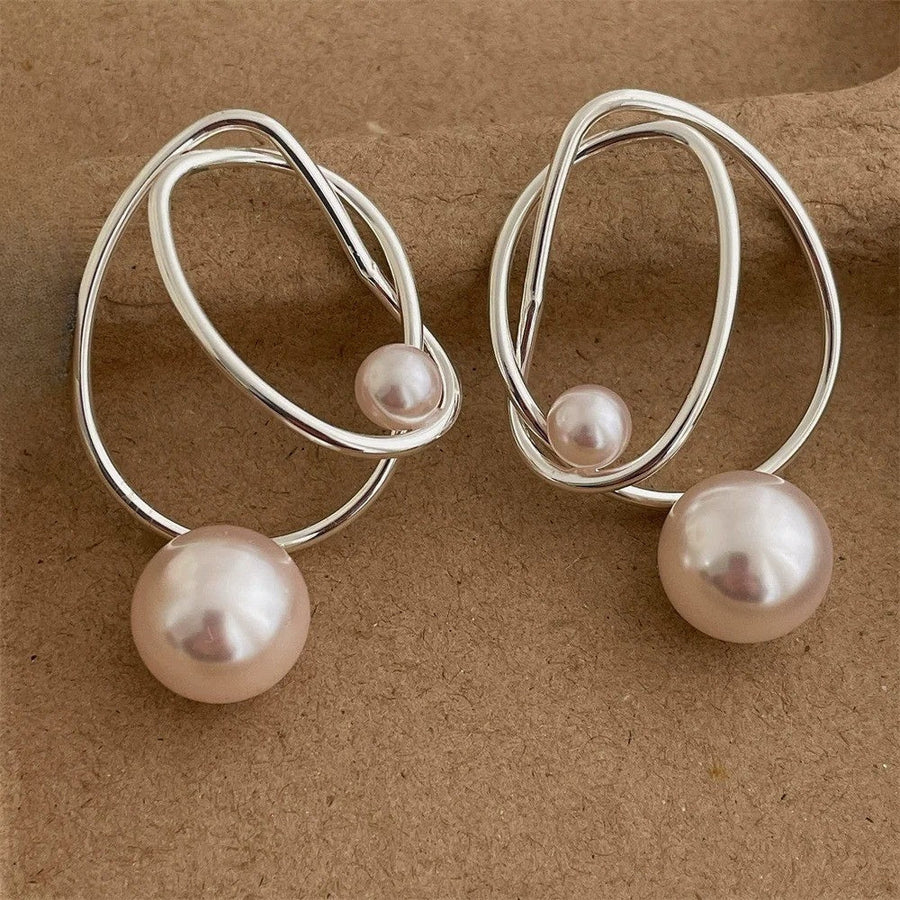 Aretes Vintage de Dije de Perla con Alambre en Plata