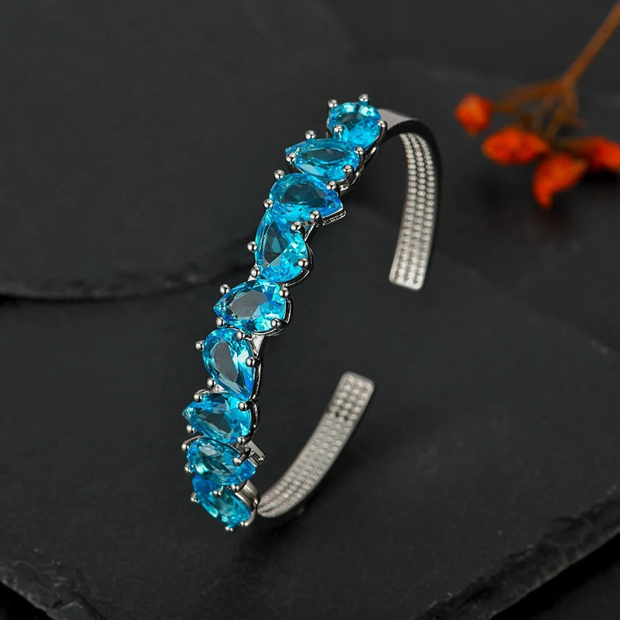Pulsera Vintage Ajustable de Cristal Azul en Plata