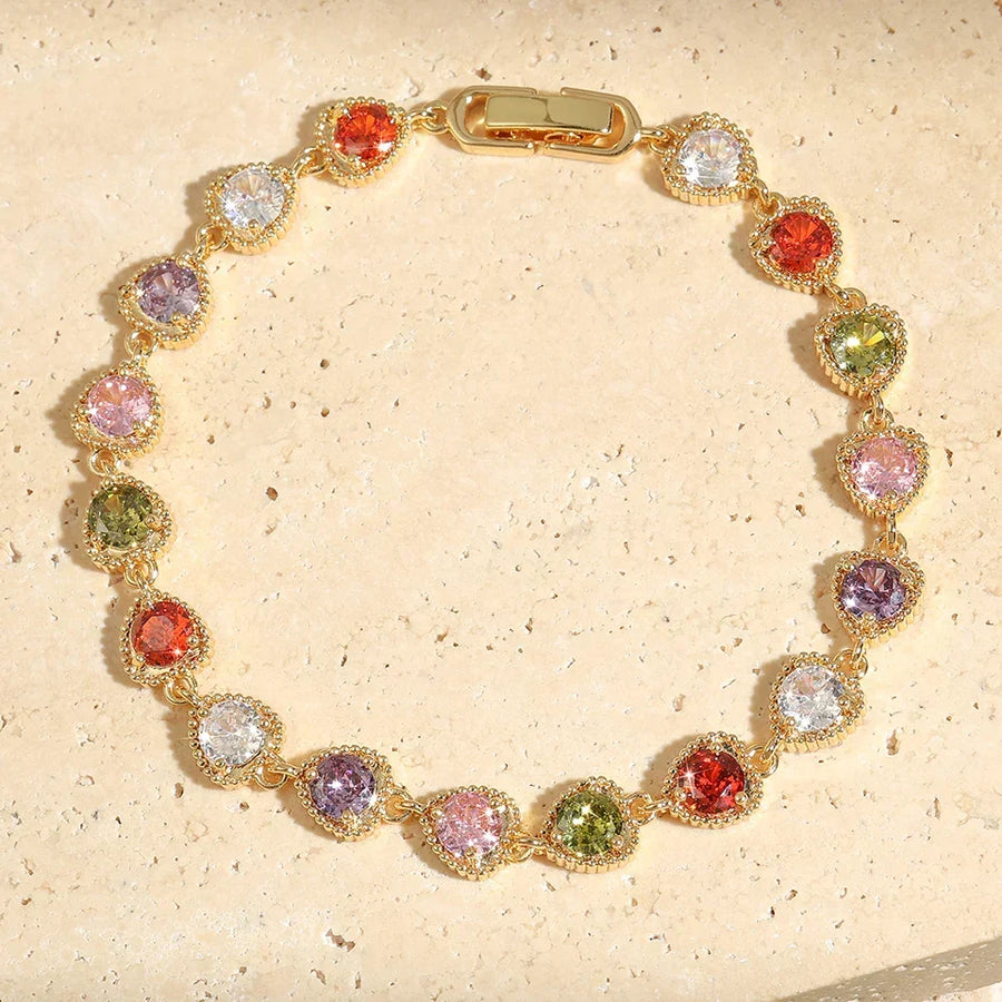 Pulsera Vintage de Corazón de Amor Arcoíris en Oro