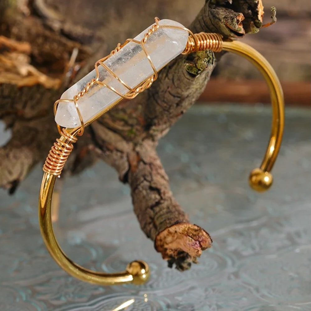 Pulsera Vintage de Cristal Envuelto en Alambre en Oro