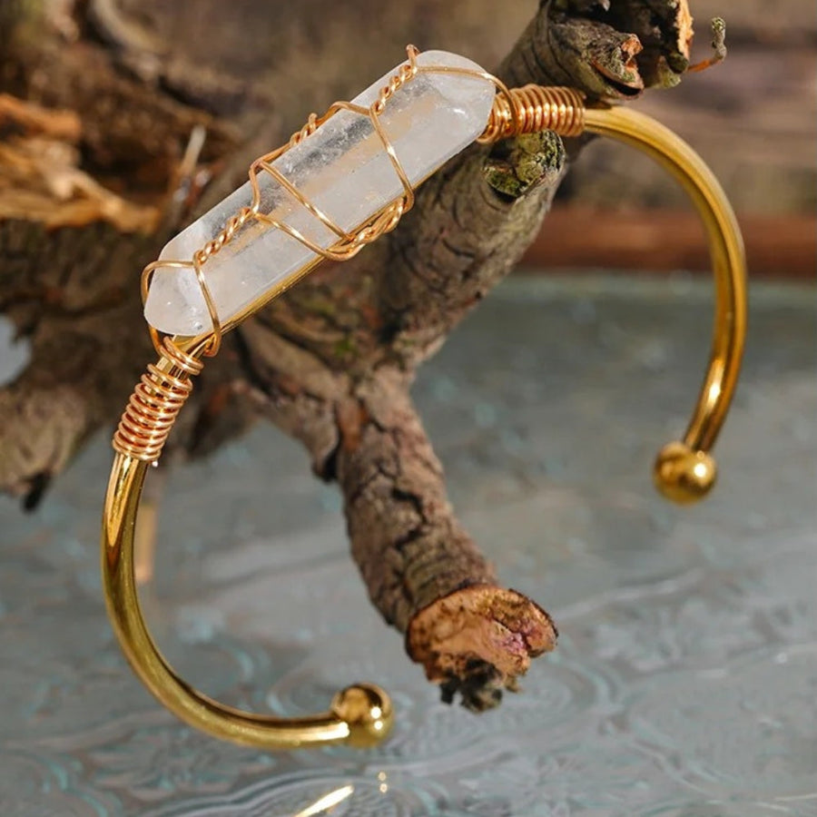 Pulsera Vintage de Cristal Envuelto en Alambre en Oro