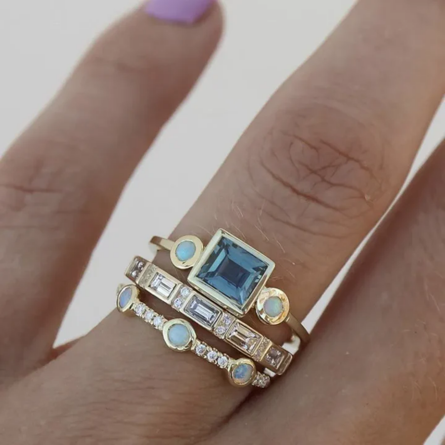Set de Anillos Vintage de Cristal Azul