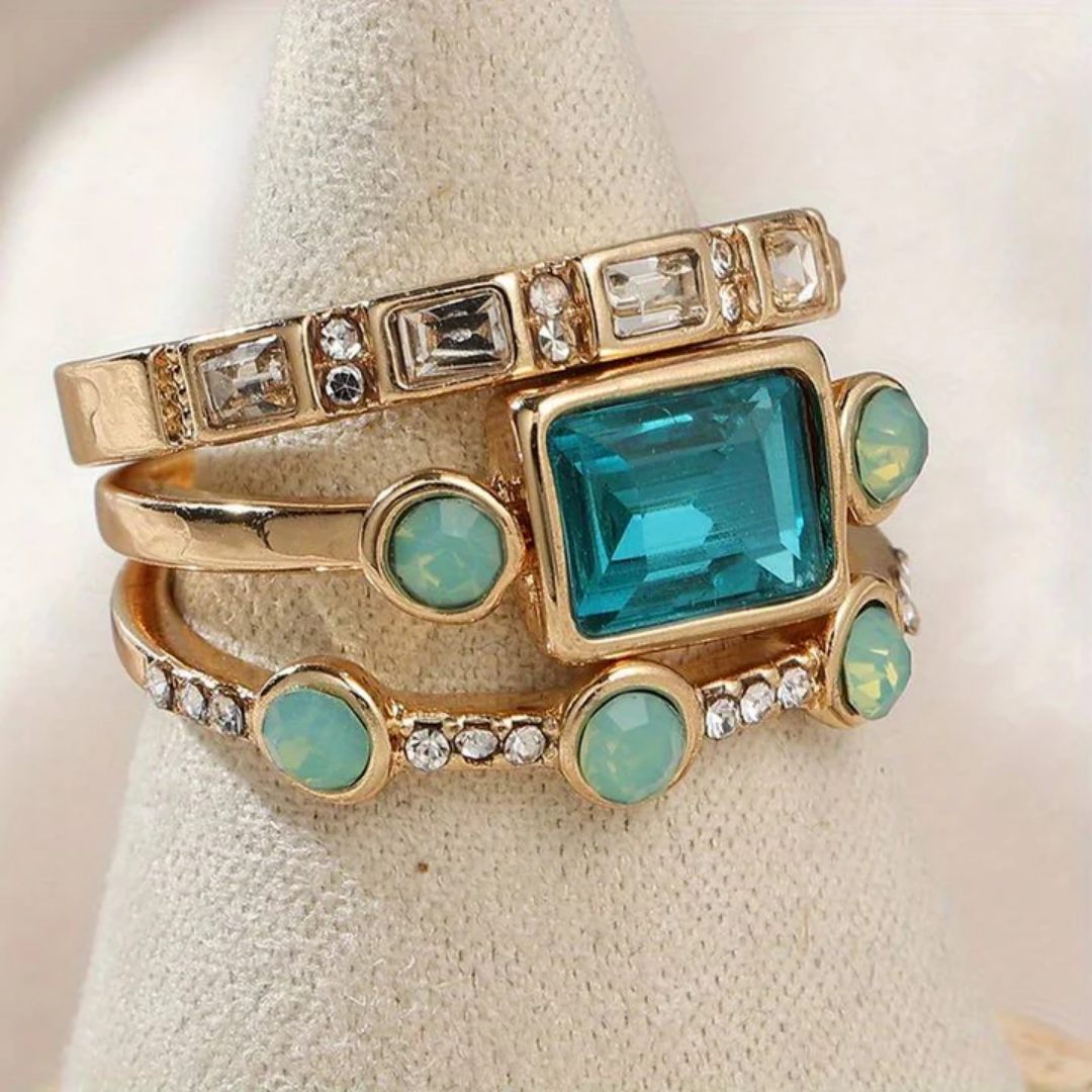 Set de Anillos Vintage de Cristal Azul