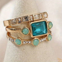 Set de Anillos Vintage de Cristal Azul