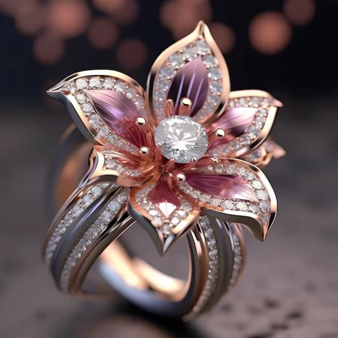 Anillo Exótico de Cristal Loto Rosa