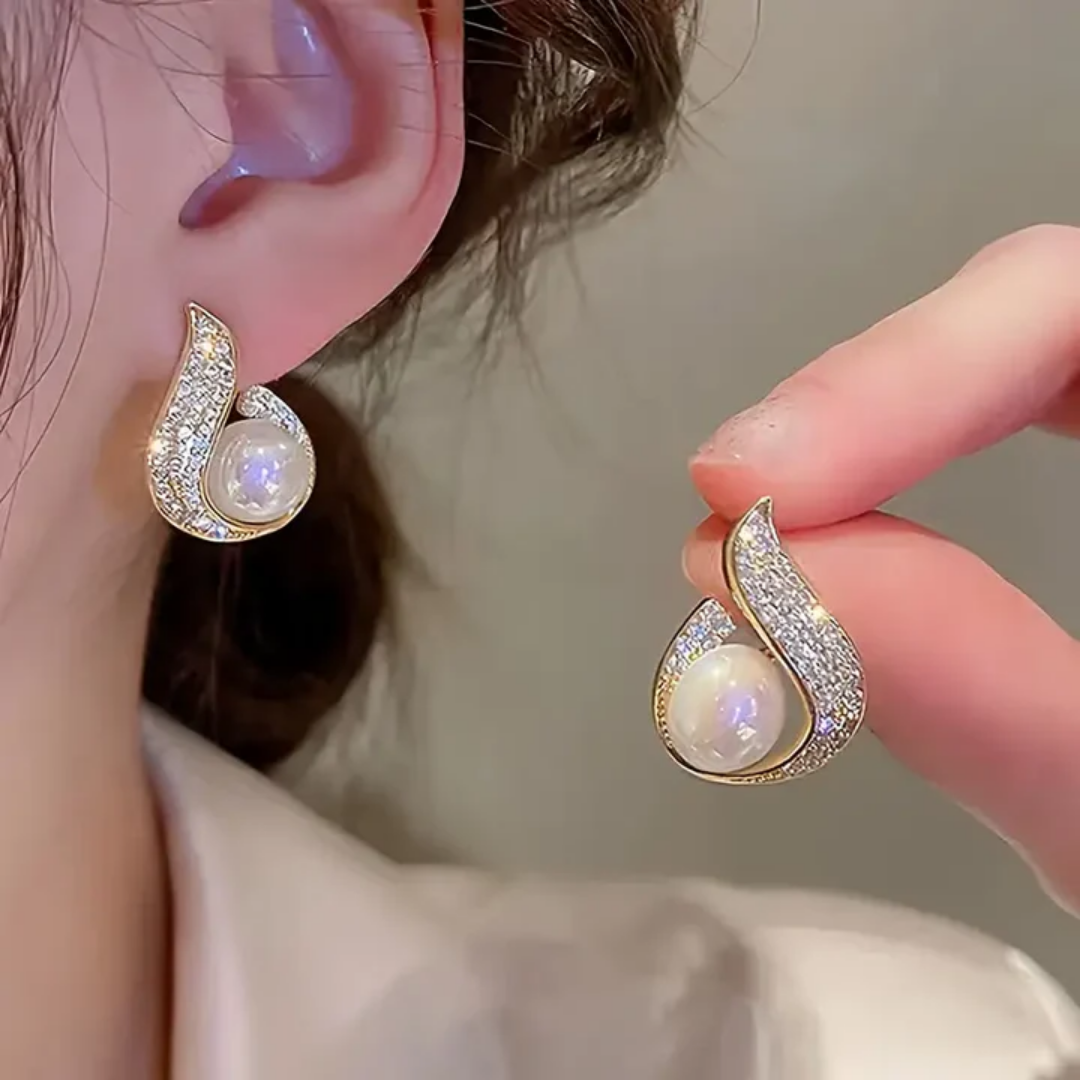Aretes Brillantes de Perla y Zirconia