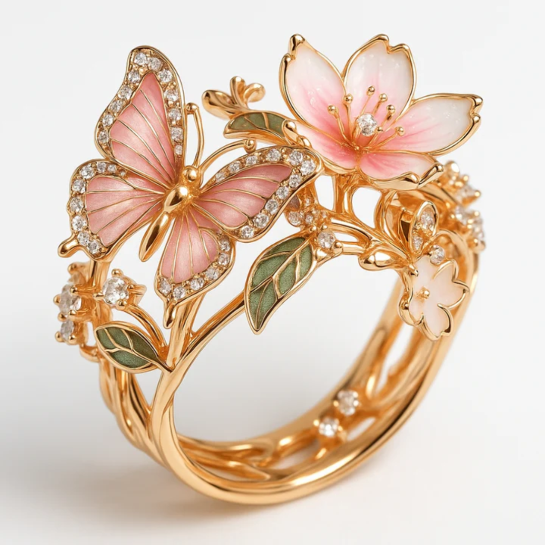 Anillo Naturaleza Brillante de Mariposa con Zirconia