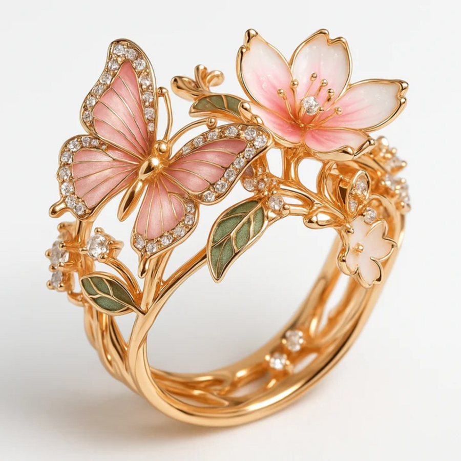 Anillo Naturaleza Brillante de Mariposa con Zirconia