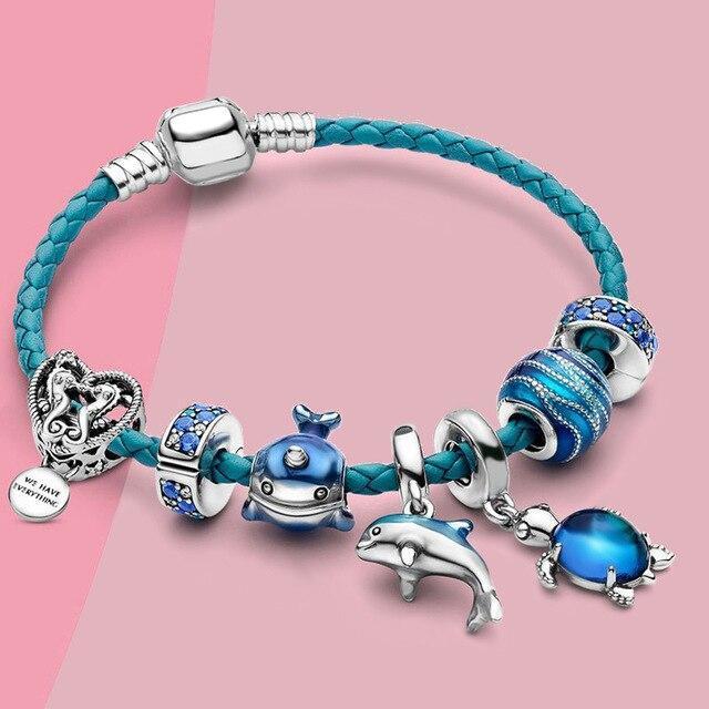 Pulsera Oceano + Charms incluidos en Cuero y Plata