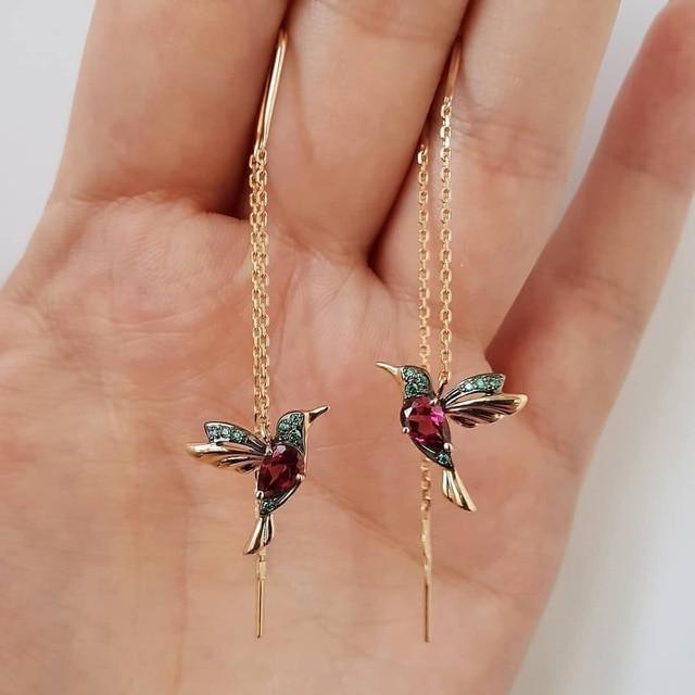 Aretes de Colibrí en Esmalte y Zirconia