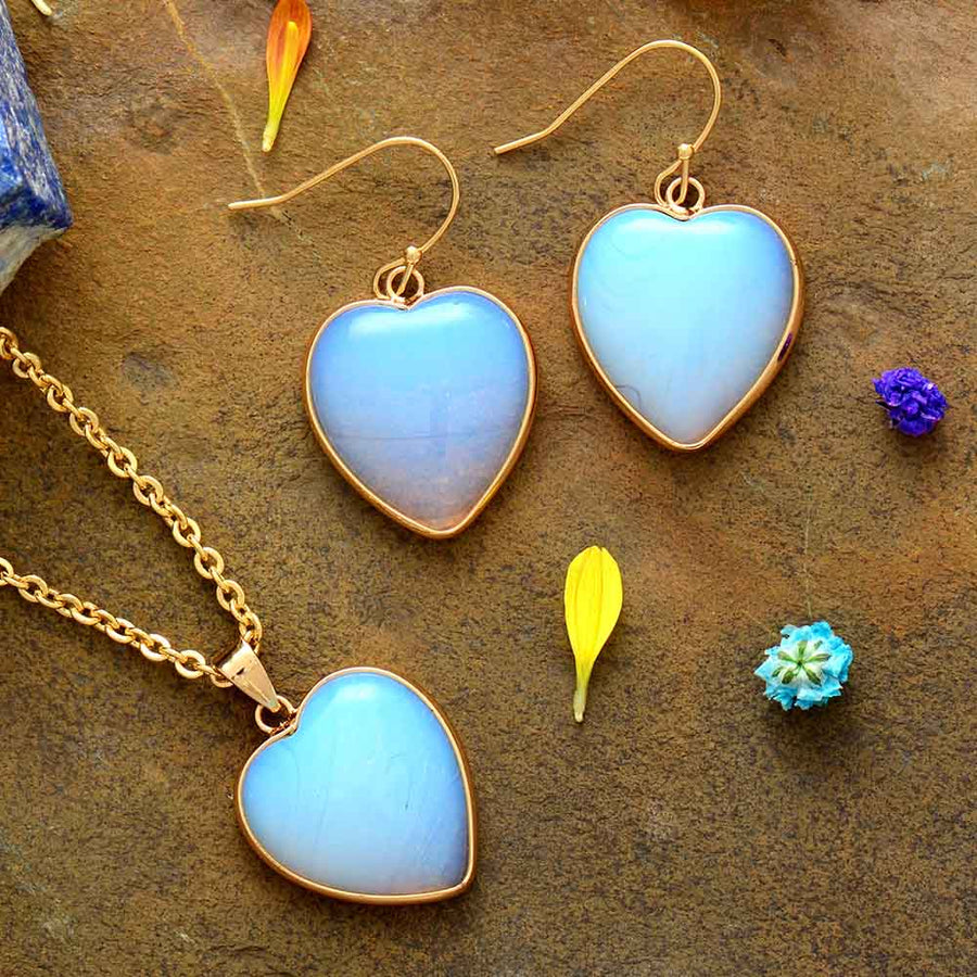 Set de Joyería de Corazón de Ópalo Natural