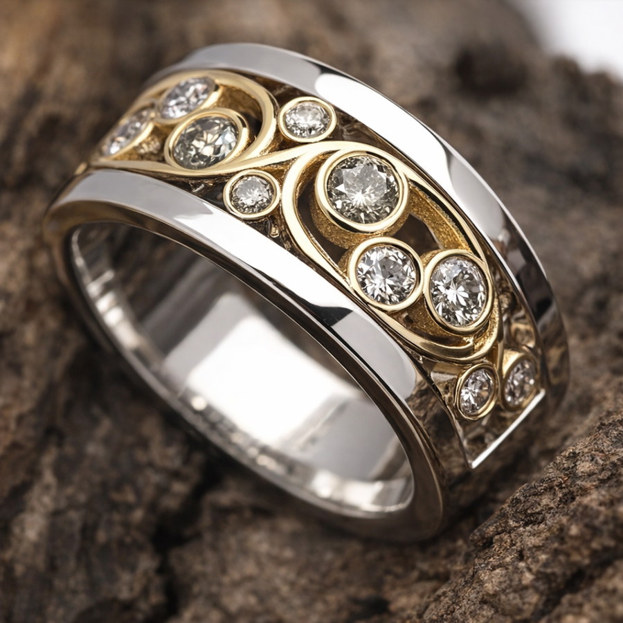 Anillo Vintage de Zirconia Hiedra en Oro & Plata