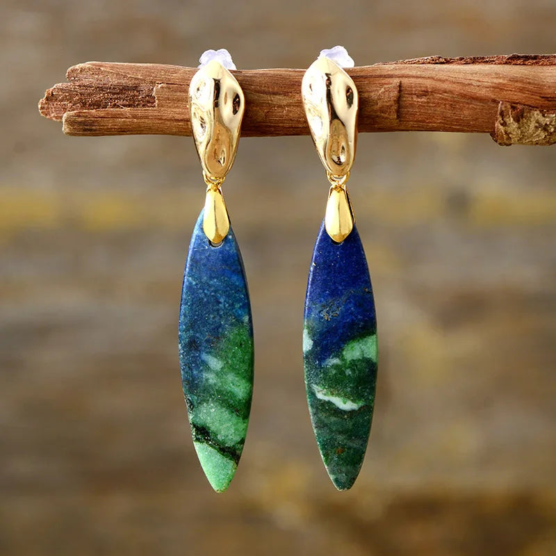 Aretes de Botón de Barra de Hoja Alargada