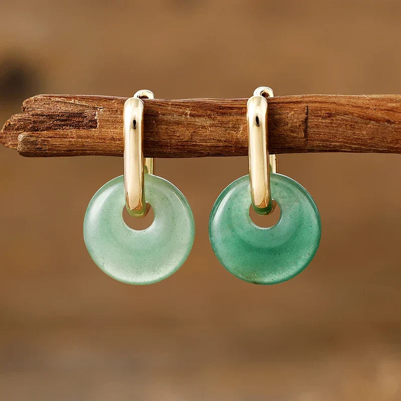 Aretes de Gancho de Pez con Mosquetón de Aventurina