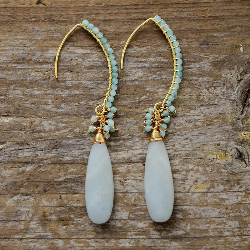 Aretes Colgantes Elegantes de Amazonita & Oro