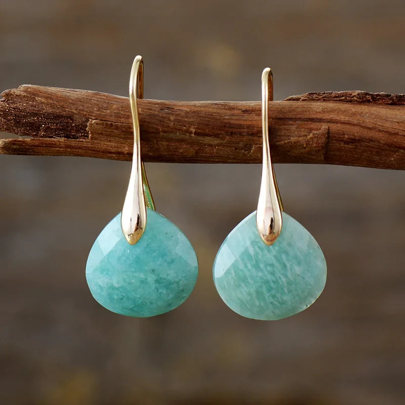 Aretes Colgantes de Amazonita en Oro