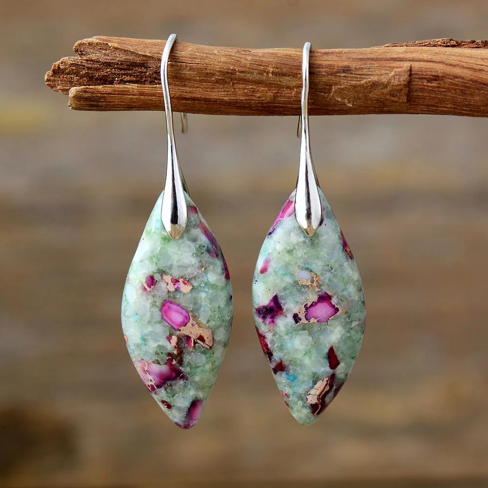 Aretes Colgantes de Jaspe Fucsita