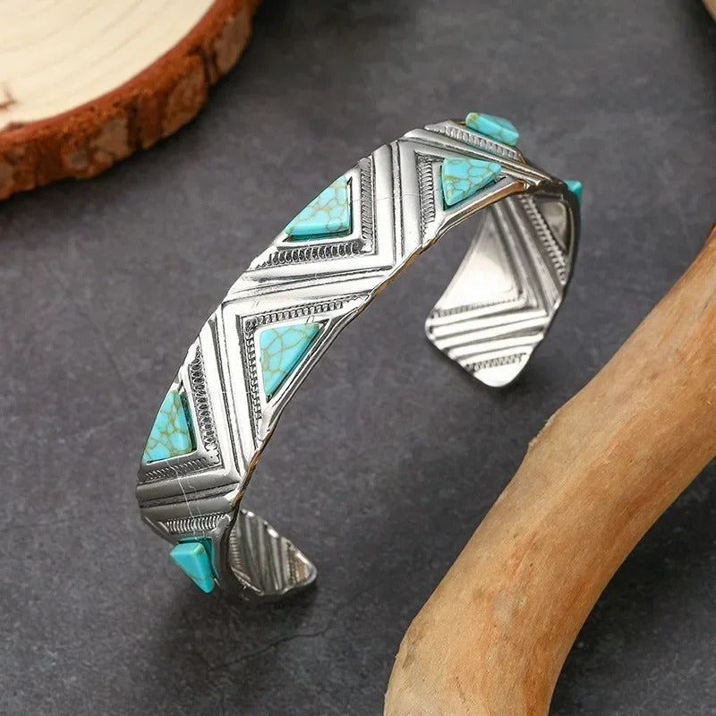 Brazalete Vintage Boho Tribal de Turquesa